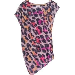Romeo & Juliet Couture Tunic Top Sz M Pink Multicolor Leopard Print Asymmetrical